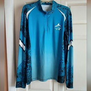 Loco Skailz Blue Black Med Performance Fishing Shirt Long Sleeve Zip Neck Kaile